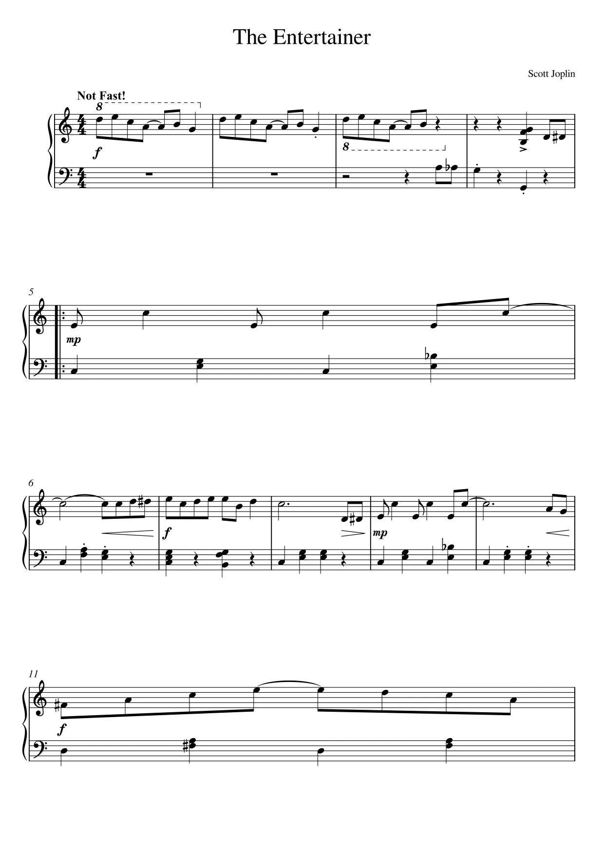 Sheet music page 1 The Entertainer - Beginner Version