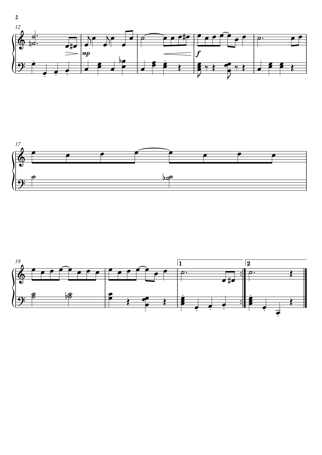 Sheet music page 2 The Entertainer - Beginner Version