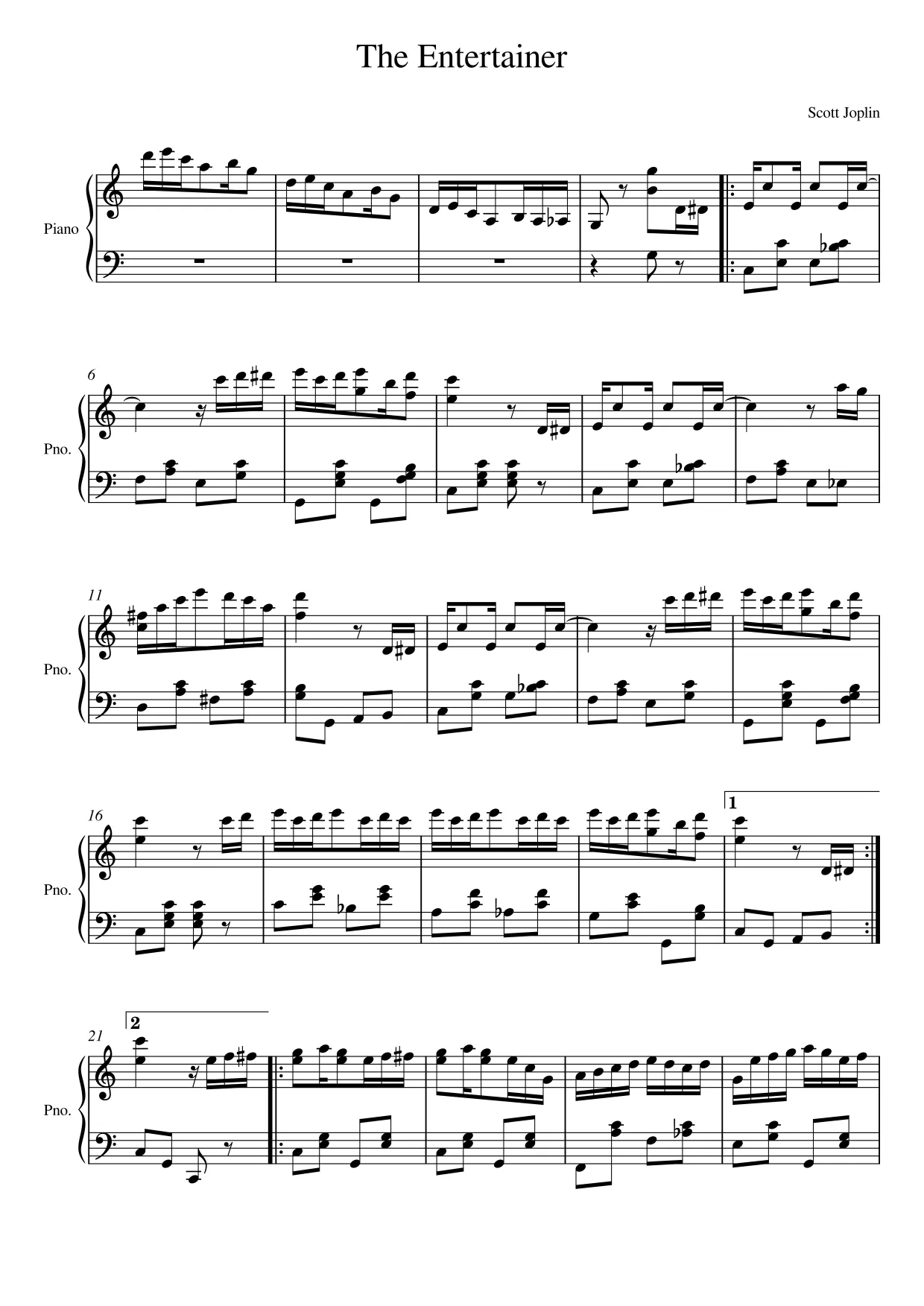 Sheet music page 1 The Entertainer - Intermediate Version