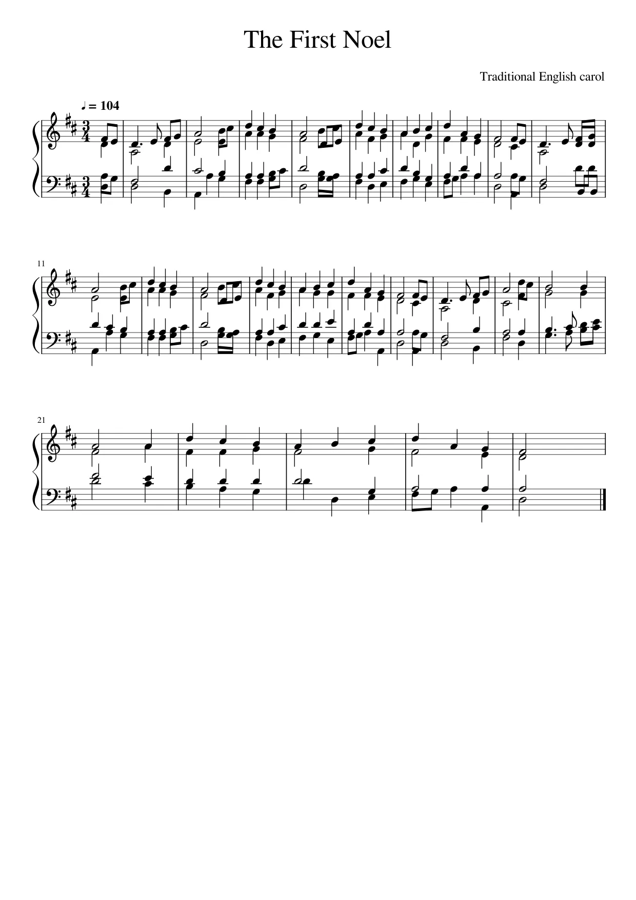 Sheet music page 1, The First Noel - Intermediate Version