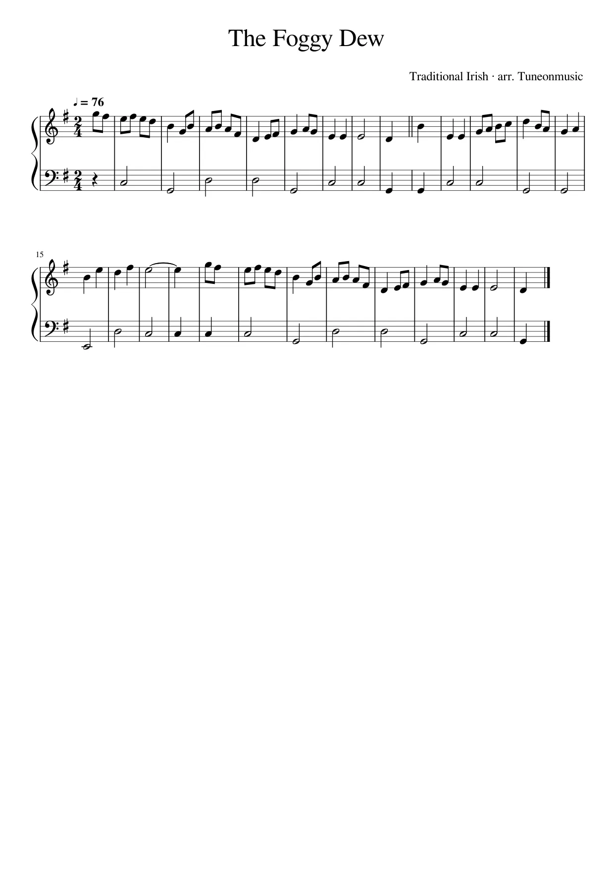 Sheet music page 1, The Foggy Dew - Beginner Version