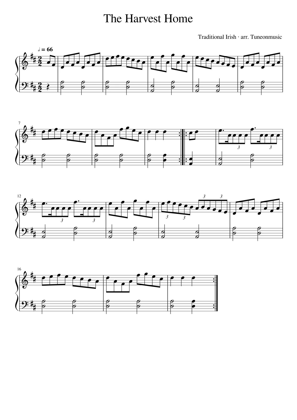 Sheet music page 1, The Harvest Home - Intermediate Version