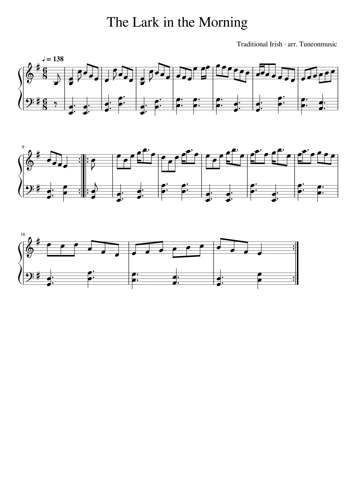 Sheet music page 1, The Lark in the Morning - Intermediate Version