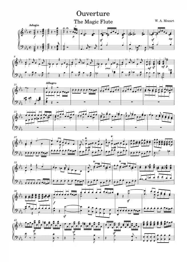 Sheet music page 1 The Magic Flute Overture, K. 620 - Advanced Version