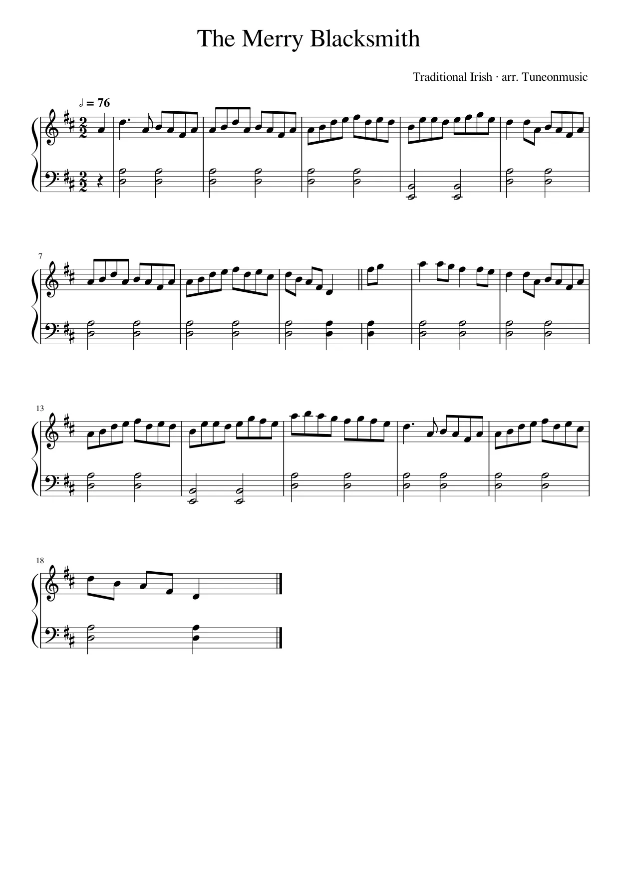 Sheet music page 1, The Merry Blacksmith - Intermediate Version