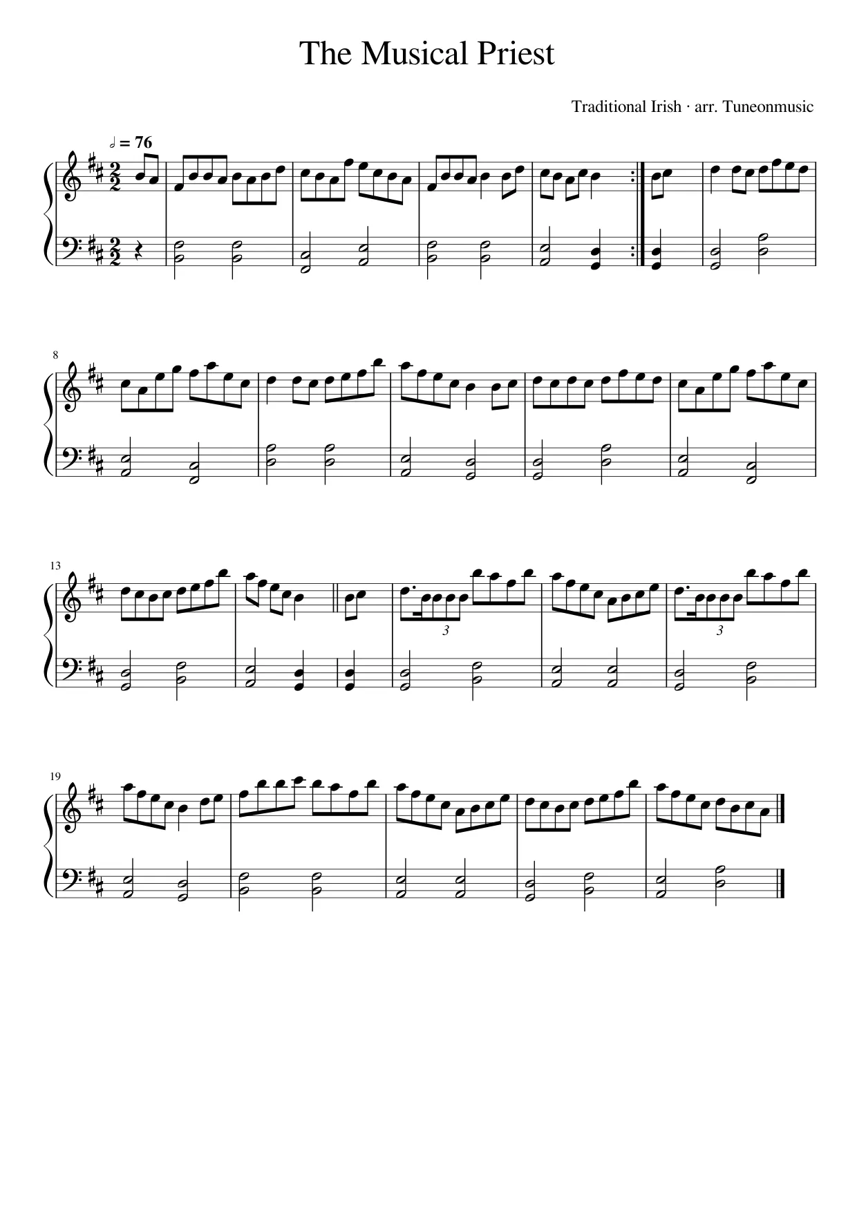 Sheet music page 1, The Musical Priest - Intermediate Version