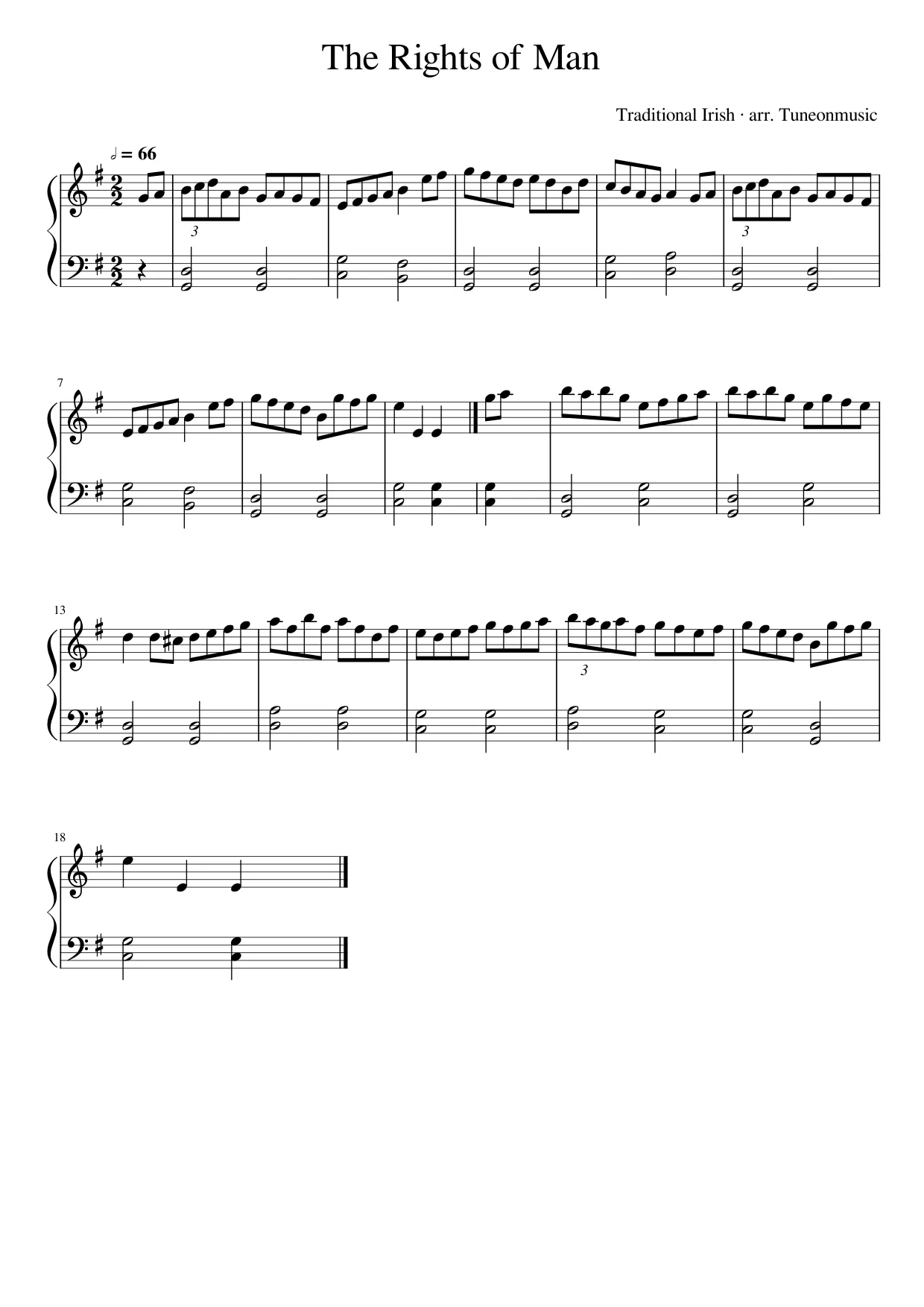 Sheet music page 1, The Rights of Man - Intermediate Version