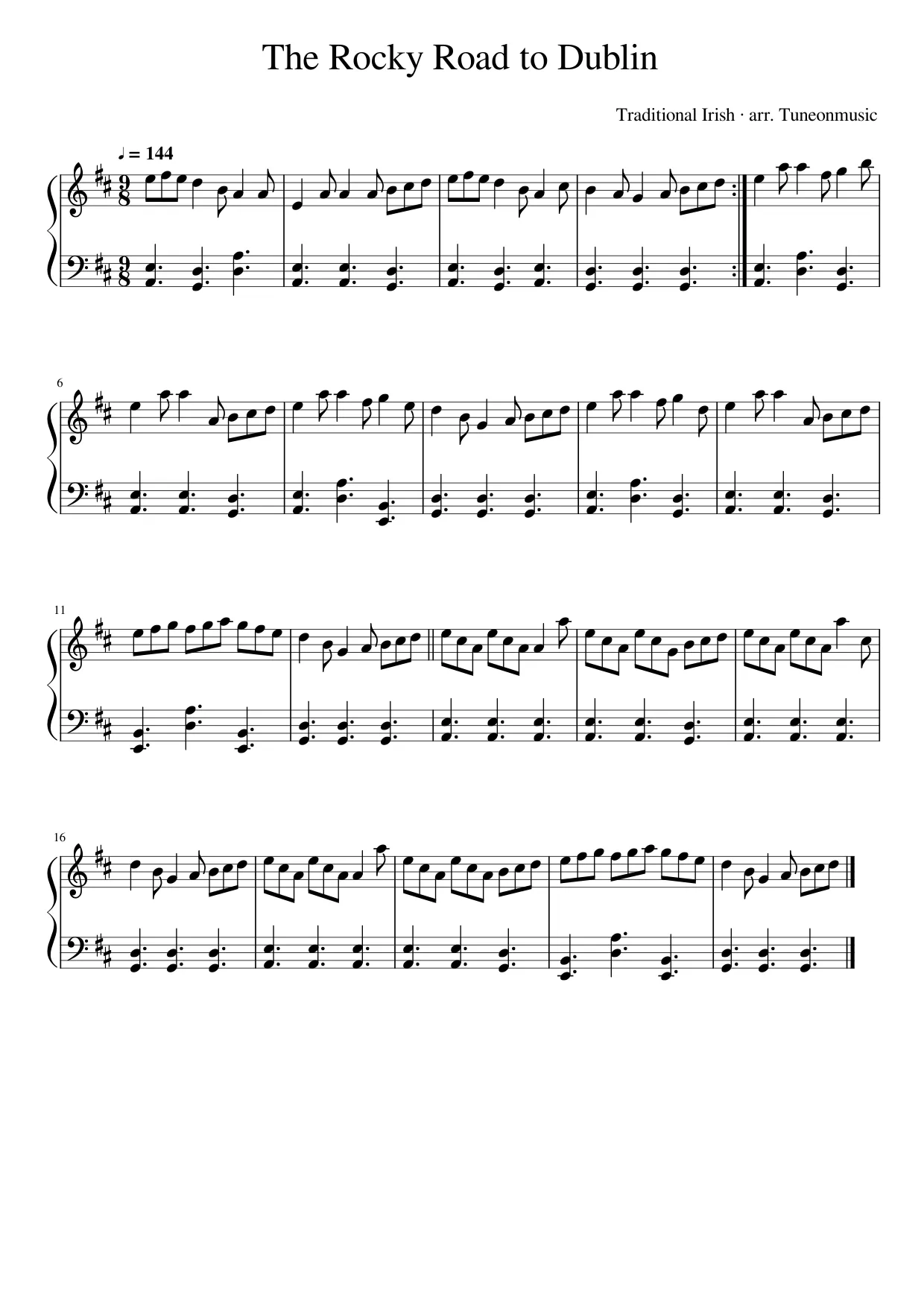 Sheet music page 1, The Rocky Road to Dublin - Intermediate Version