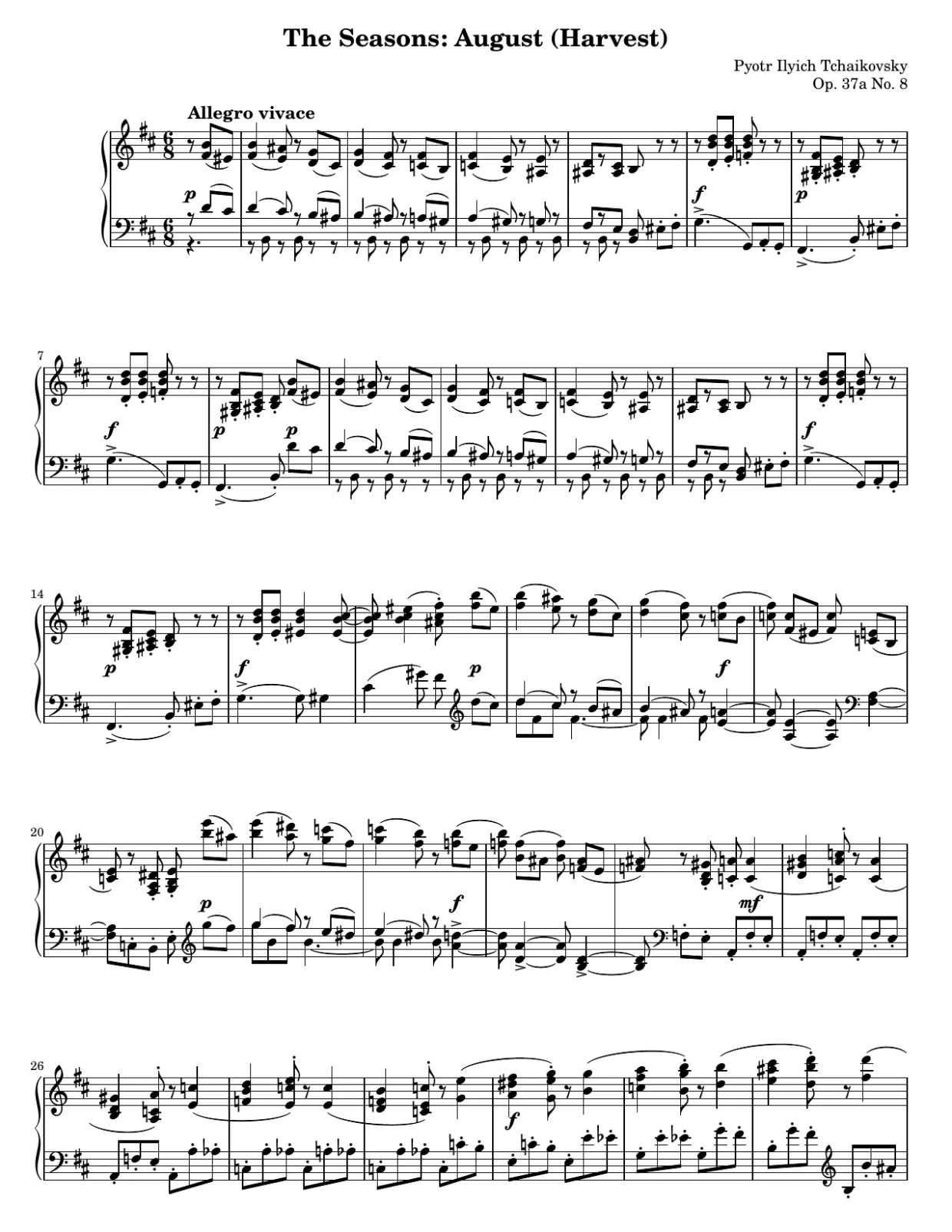 Sheet music page 1, The Seasons: August (Harvest) - Advanced Version