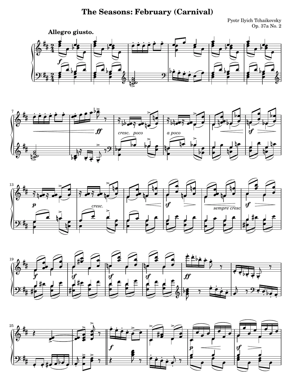 Bladmuziekpagina 1, De seizoenen: Februari (Carnaval) - Gevorderde versie