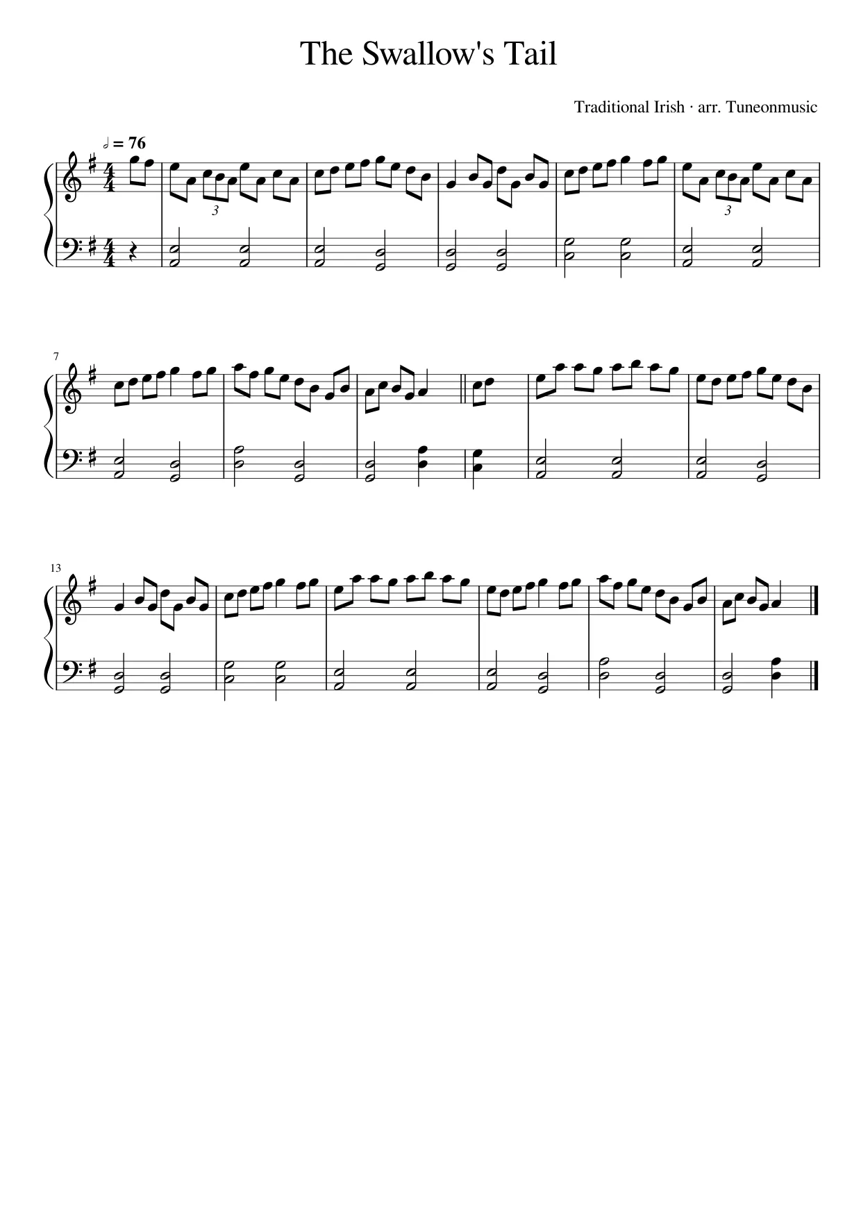Sheet music page 1, The Swallow's Tail (Reel) - Intermediate Version