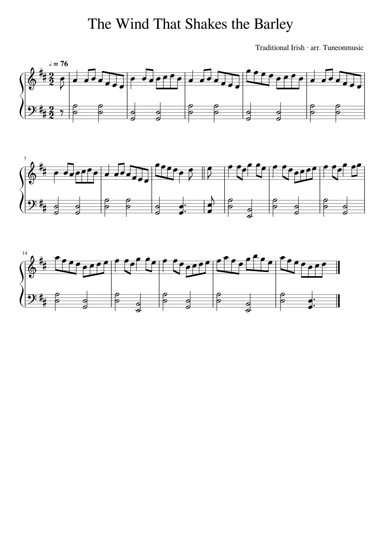 Sheet music page 1, The Wind That Shakes the Barley - Intermediate Version