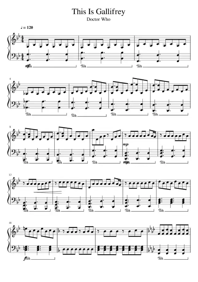 Sheet music page 1 This is Gallifrey: Our Childhood, Our Home - Advanced Version