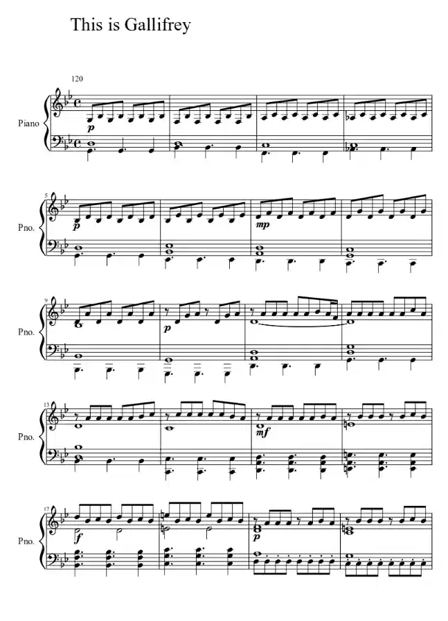 Sheet music page 1 This is Gallifrey: Our Childhood, Our Home - Beginner Version