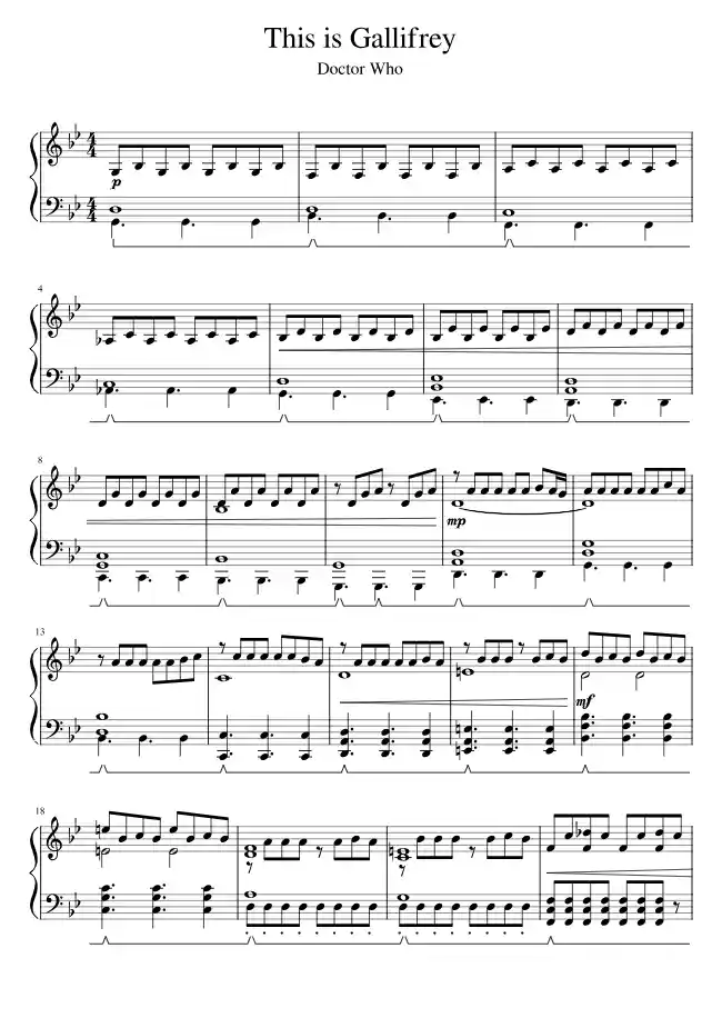 Sheet music page 1 This is Gallifrey: Our Childhood, Our Home - Intermediate Version