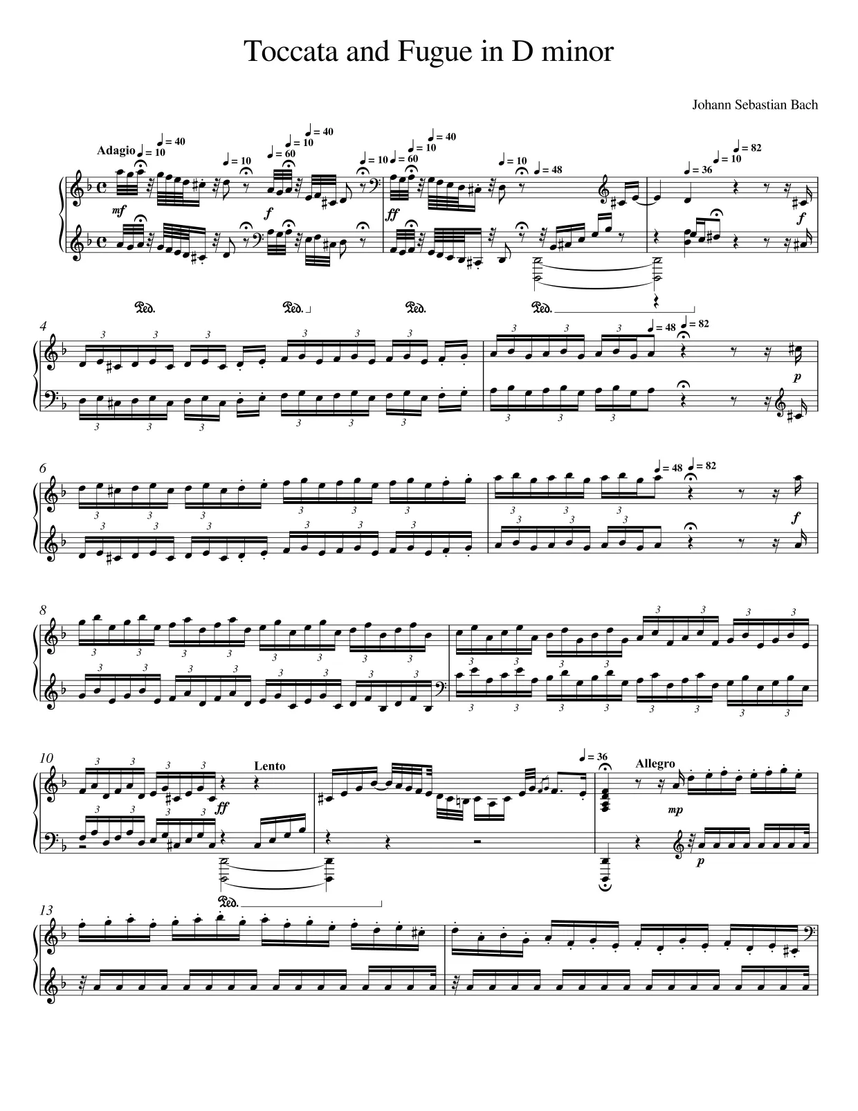 Notenseite 1 Toccata und Fuge d-Moll - Fortgeschrittene Version