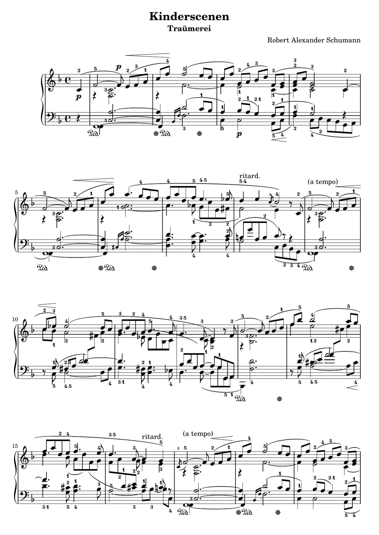 Sheet music page 1, Träumerei - Intermediate Version