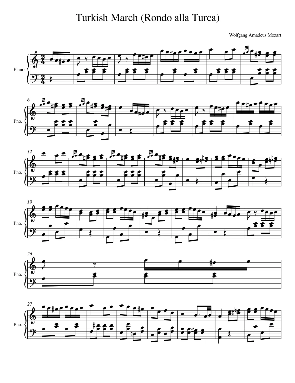 Sheet music page 1 Turkish March (Rondo alla Turca) - Advanced Version