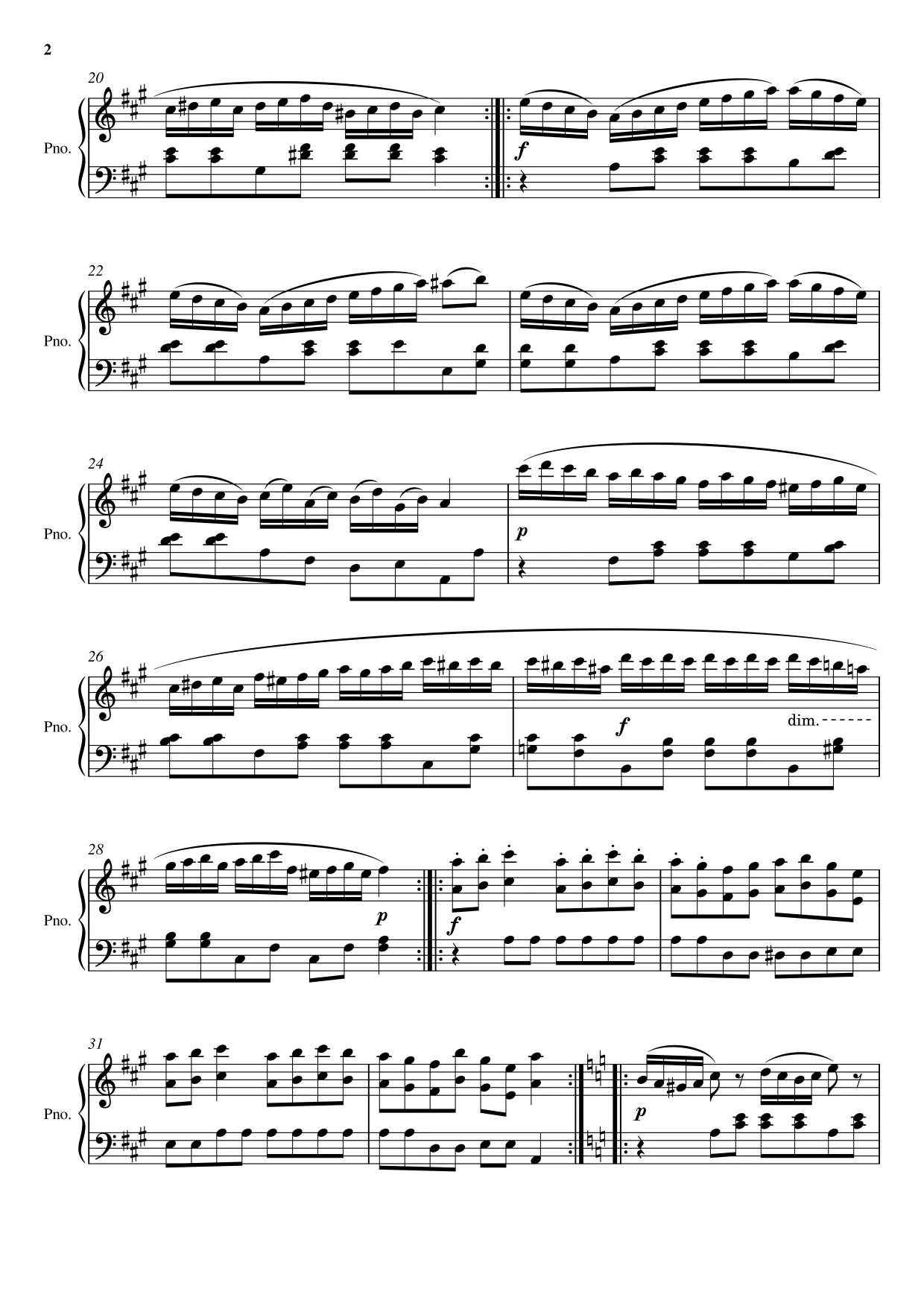 Sheet music page 2 Turkish March (Rondo alla Turca) - Beginner Version