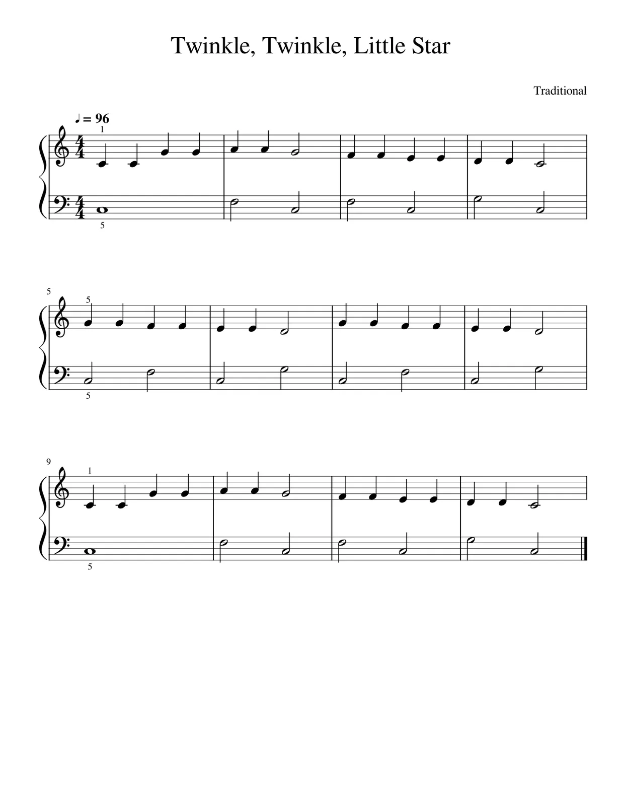 Sheet music page 1, Twinkle, Twinkle, Little Star - Beginner Version