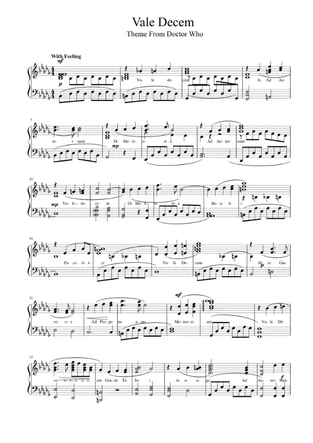 Sheet music page 1 Vale Decem - Advanced Version