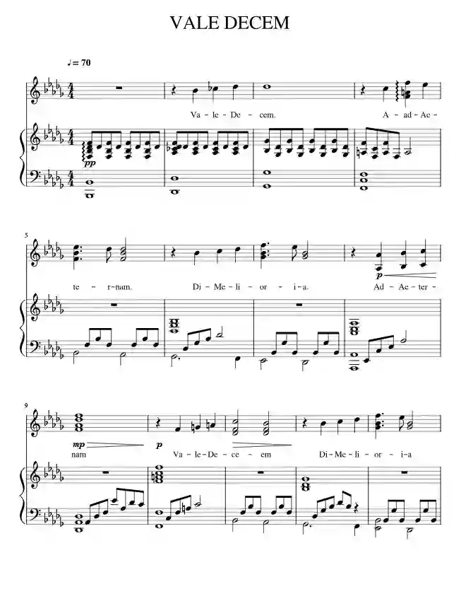 Sheet music page 1 Vale Decem - Beginner Version