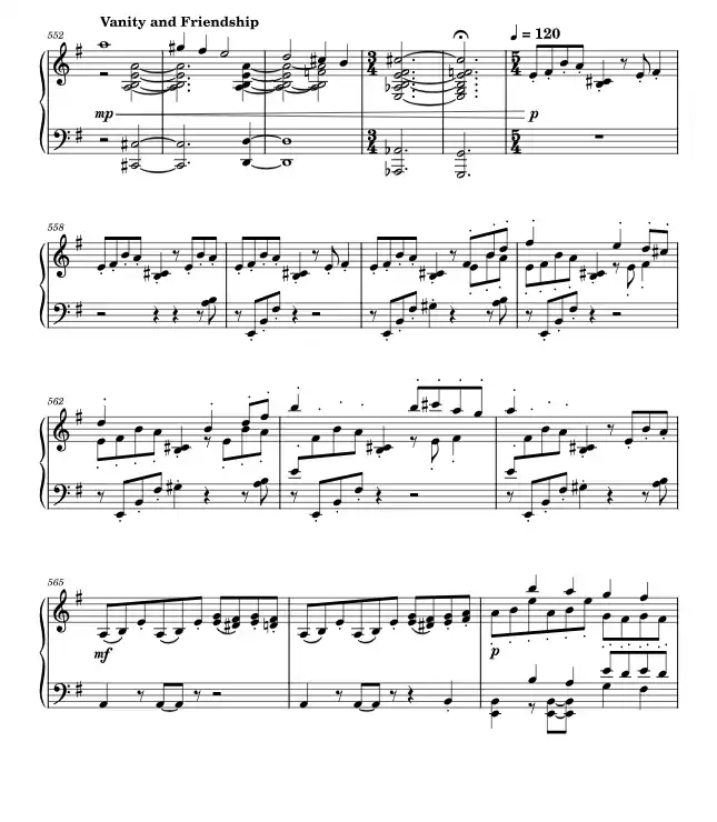 Sheet music page 1 Vanity and Friendship - Advanced Version