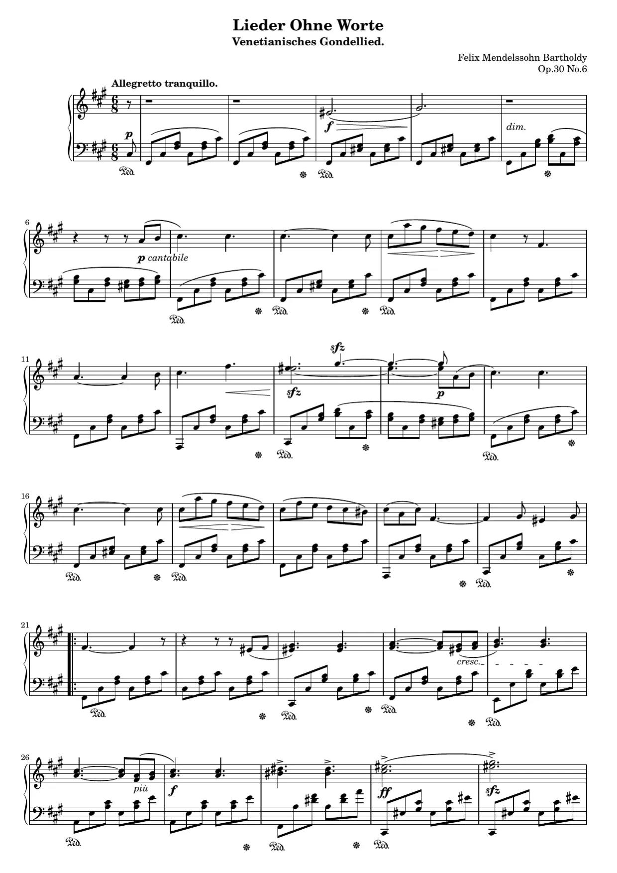 Sheet music page 1, Venetian Boat Song (Op. 30 No. 6) - Intermediate Version