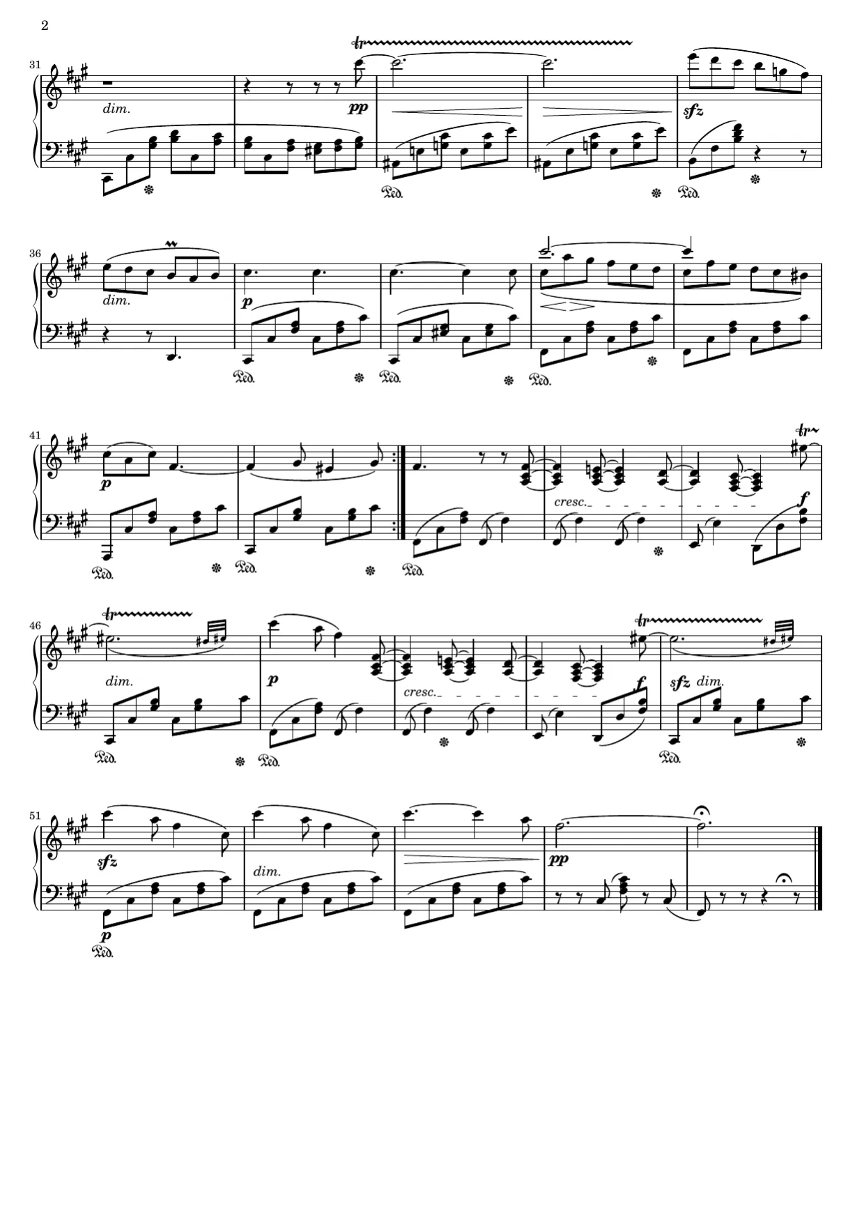 Sheet music page 2, Venetian Boat Song (Op. 30 No. 6) - Intermediate Version