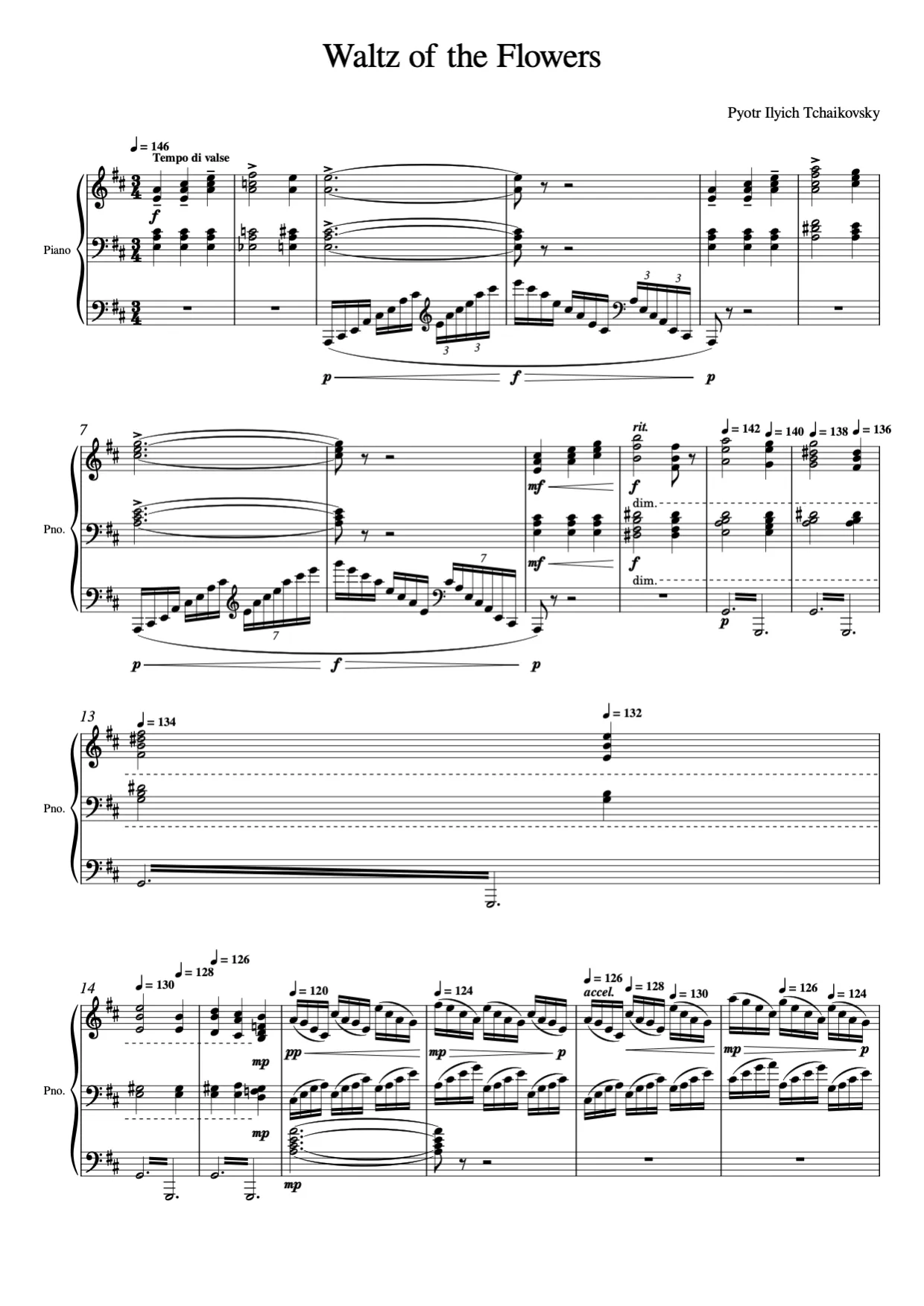 Sheet music page 1 Waltz of the Flowers - Advanced Version
