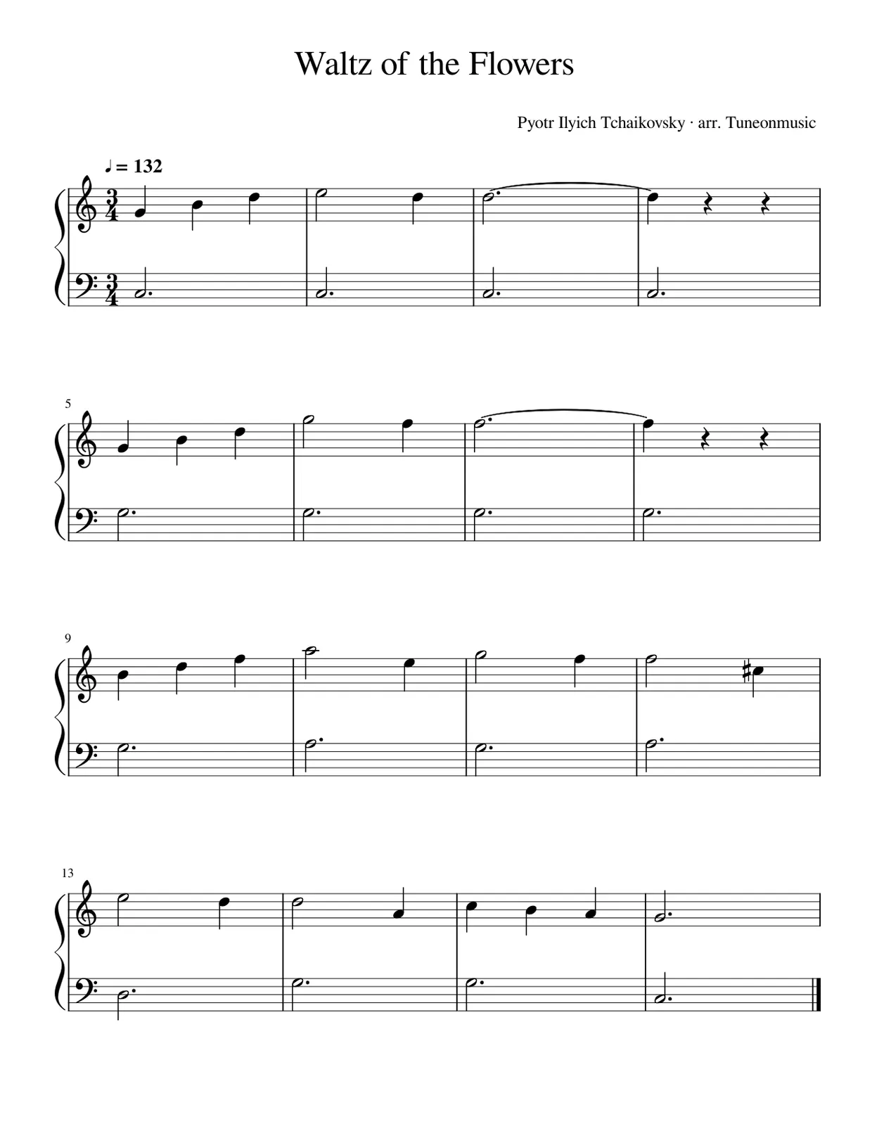 Sheet music page 1, Waltz of the Flowers - Beginner Version
