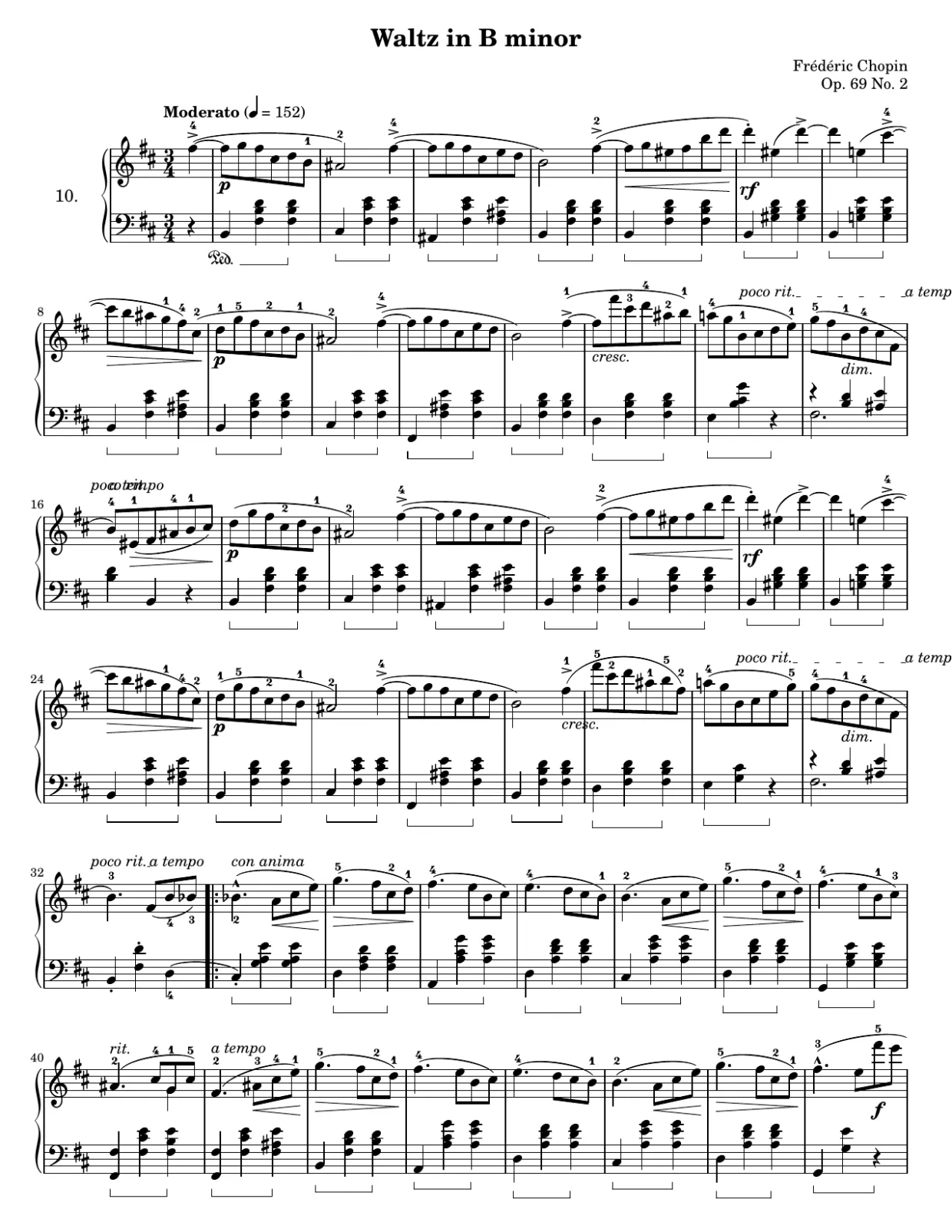Sheet music page 1, Waltz in B Minor, Op. 69 No. 2 - Intermediate Version