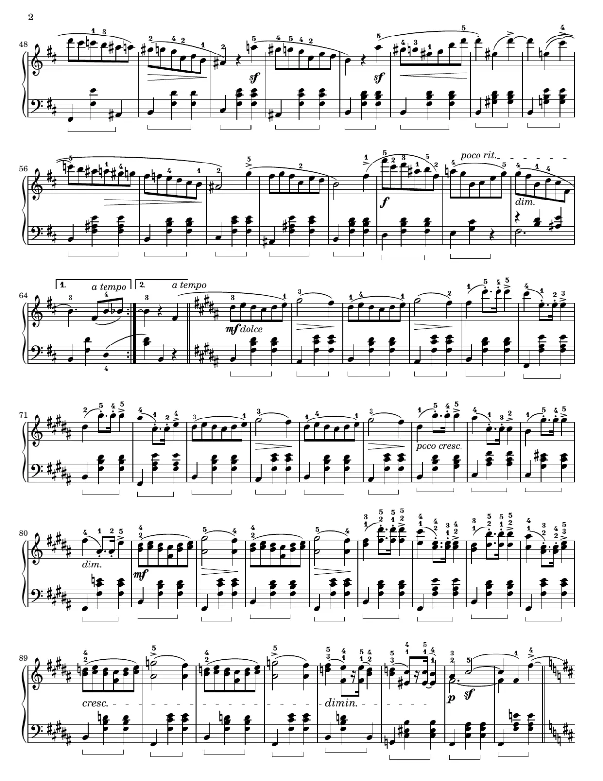 Sheet music page 2, Waltz in B Minor, Op. 69 No. 2 - Intermediate Version