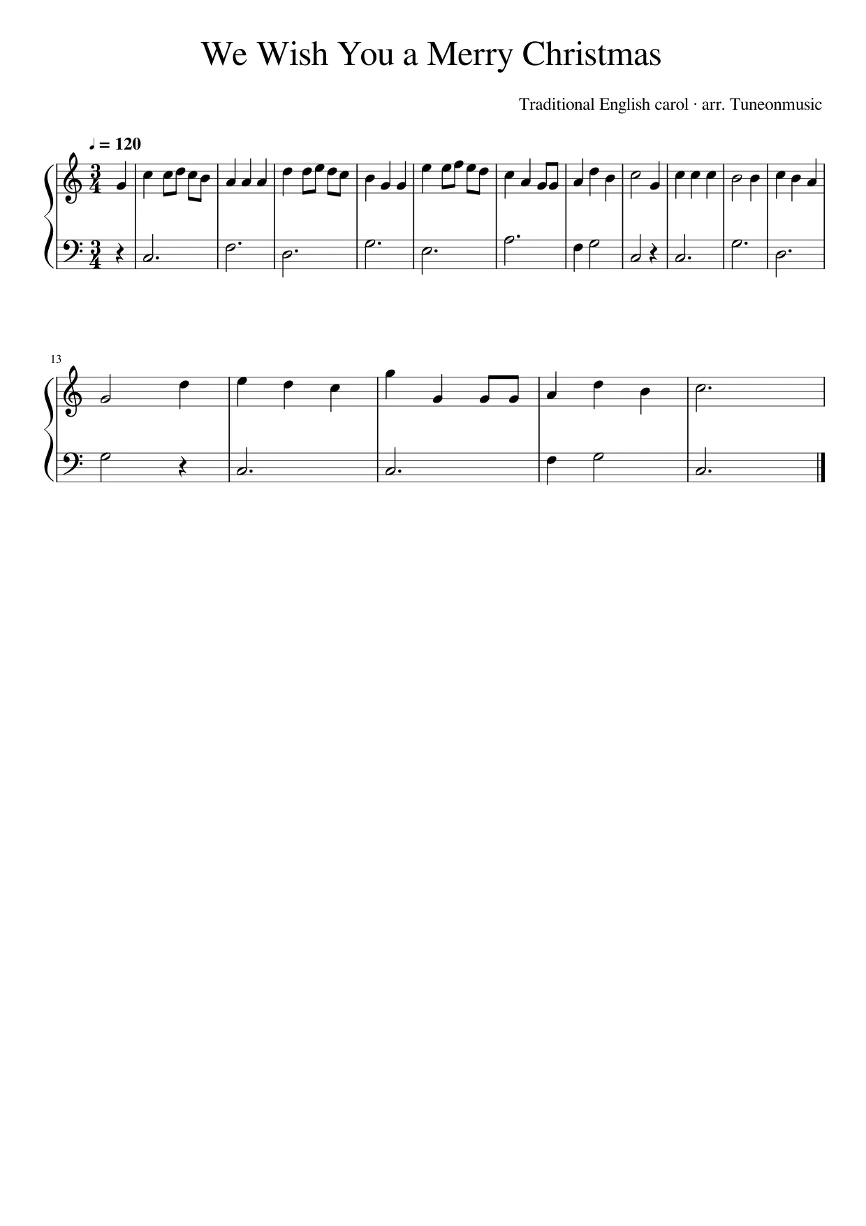 Sheet music page 1, We Wish You a Merry Christmas - Beginner Version