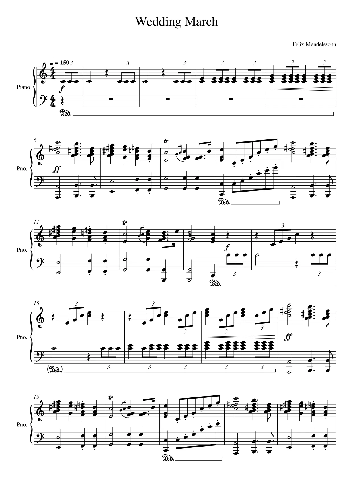 Sheet music page 1 Wedding March - Advanced Version