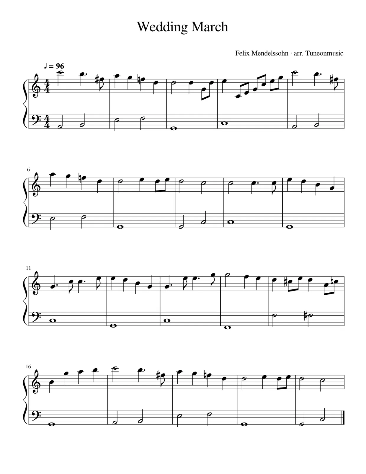 Sheet music page 1, Wedding March - Beginner Version