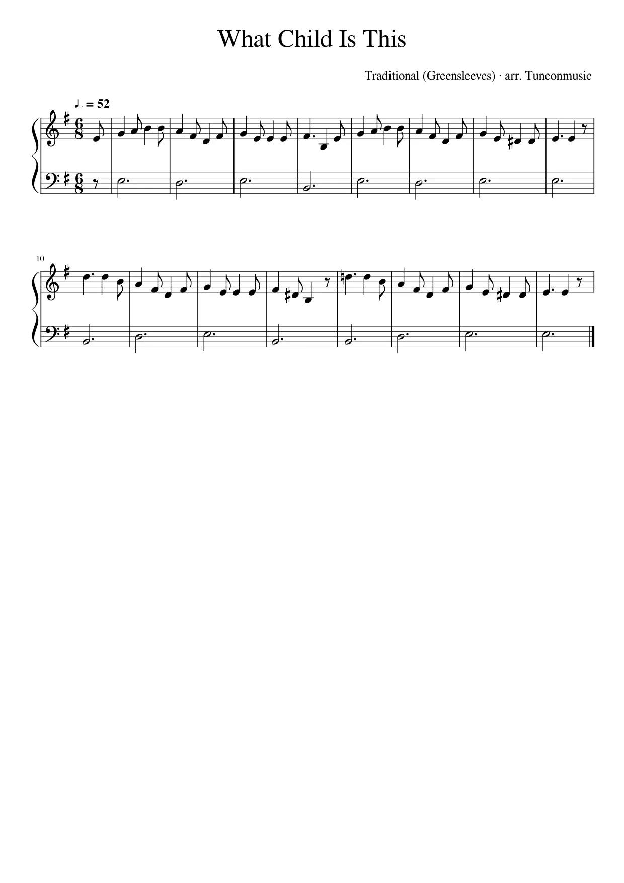 Sheet music page 1, What Child Is This - Beginner Version