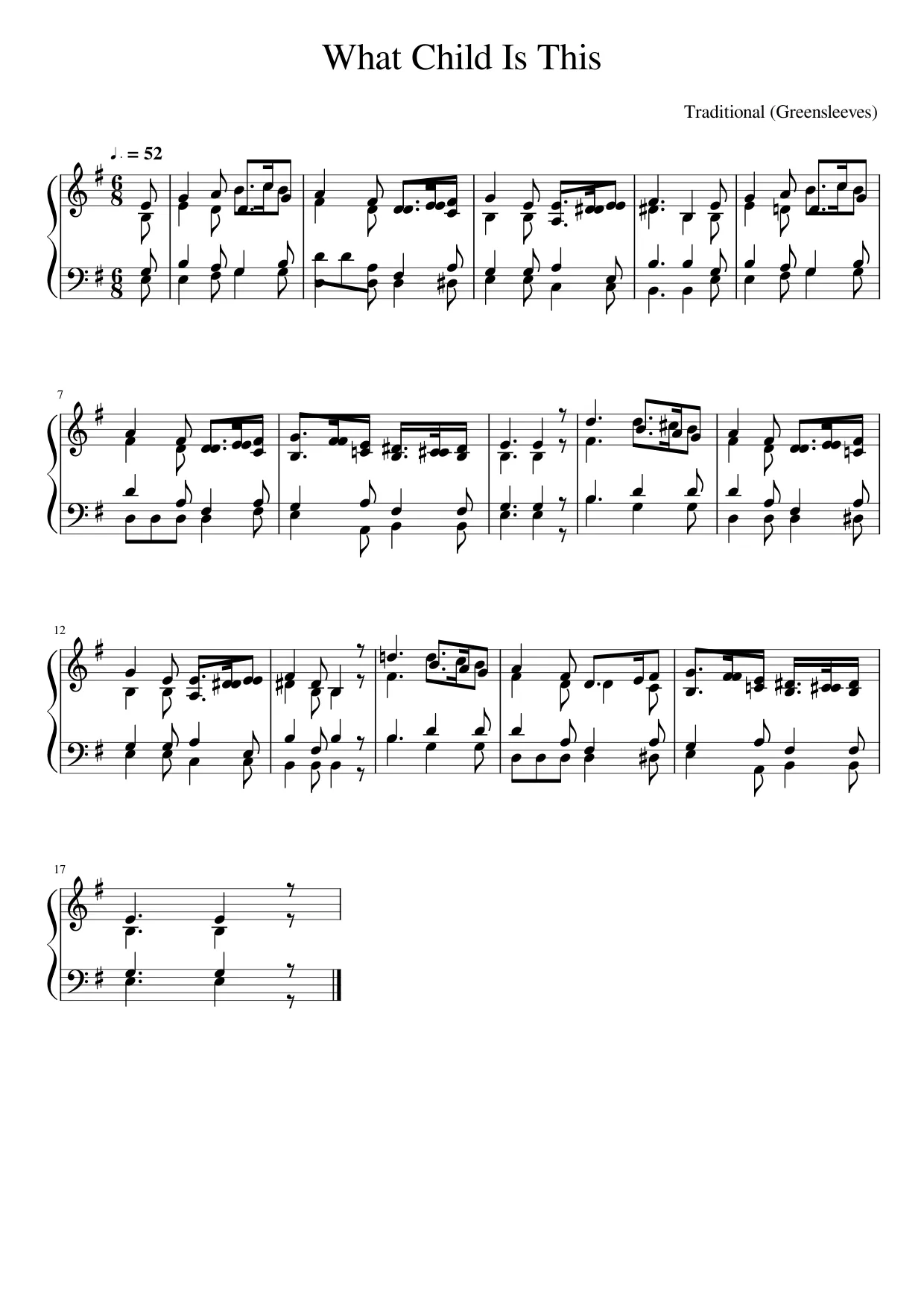 Sheet music page 1, What Child Is This - Intermediate Version
