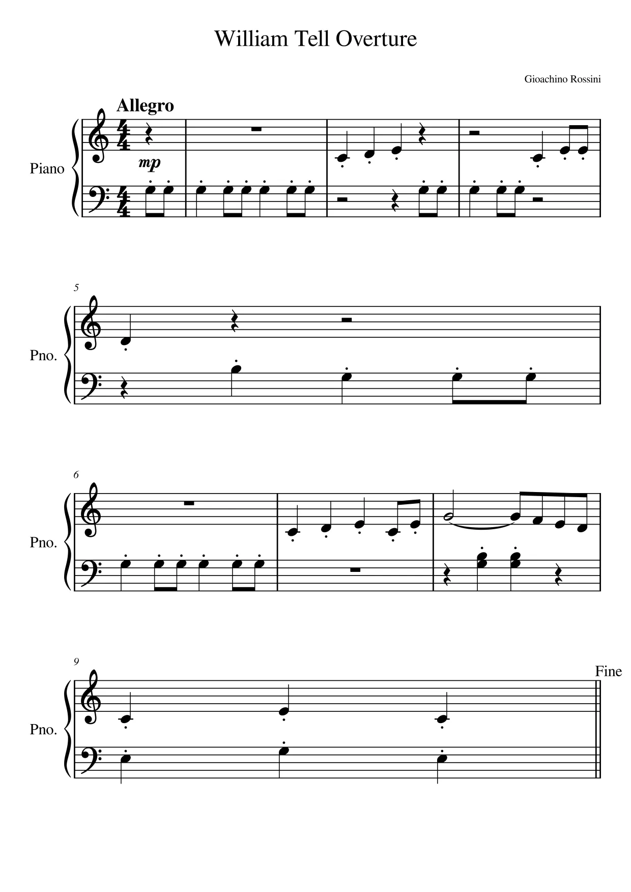 Sheet music page 1 William Tell Overture - Intermediate Version