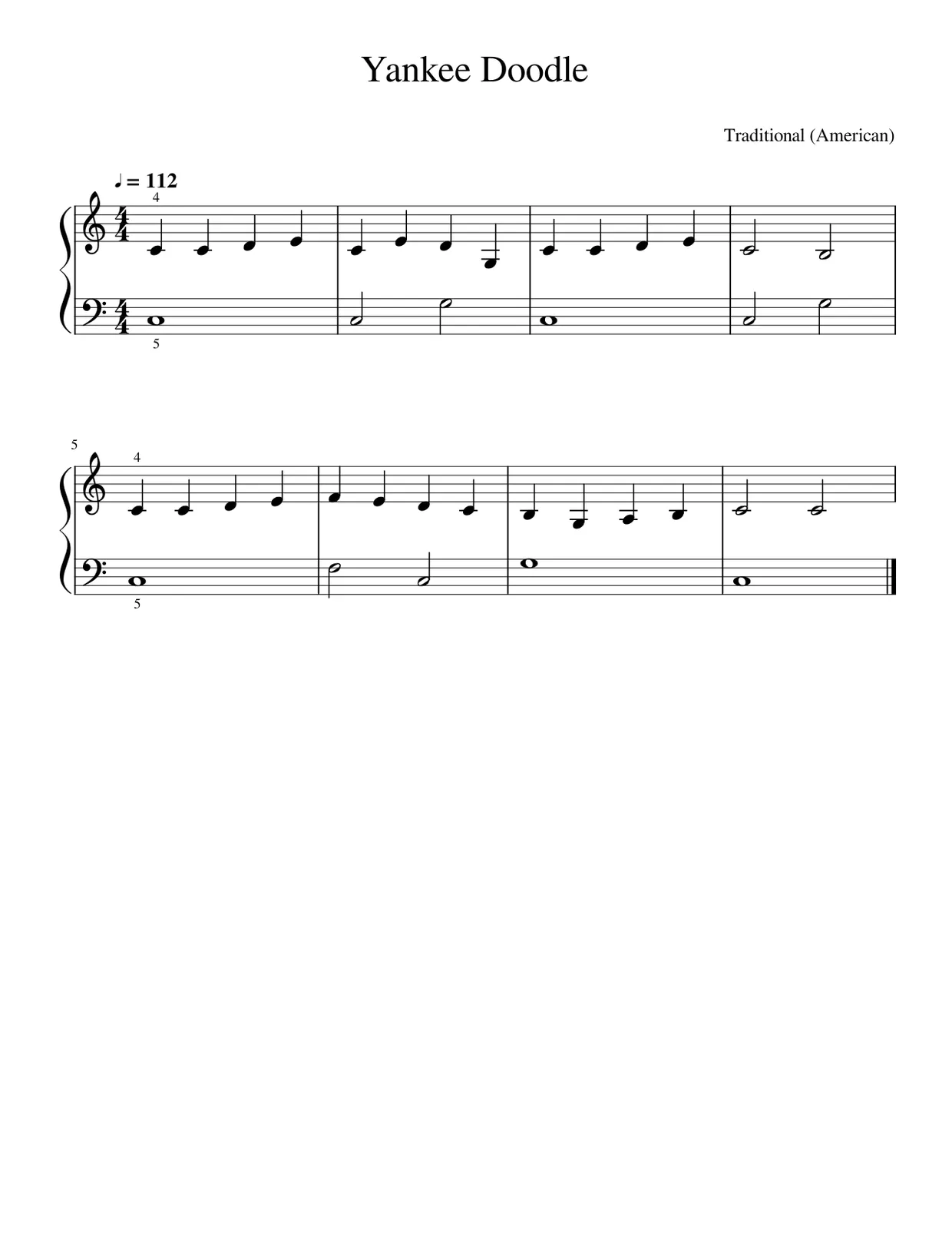 Sheet music page 1, Yankee Doodle - Beginner Version